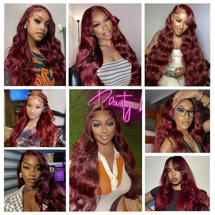 99j Burgundy Hd Transparent Lace Front Human Hair Wig ,13x4 Pre Plucked Lace Colored Body Wave Lace Frontal Wigs for Black Women