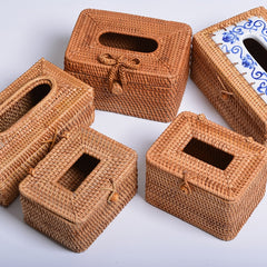 ZJH01 Square Shape Restaurant Desktop Rattan Braided Tissue Storage Box Case