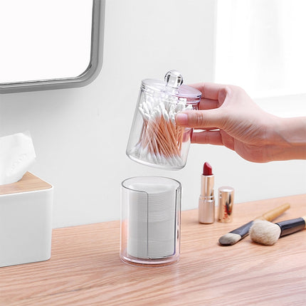 Transparent Round Plastic Cosmetic Box Cotton Swab Storage Box