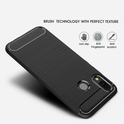 For Huawei  P20 Lite Brushed Texture Carbon Fiber Shockproof TPU Protective Back Case
