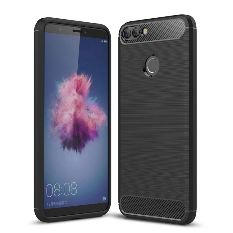 For Huawei  P smart / Enjoy 7S Brushed Texture Carbon Fiber Shockproof TPU Protective Back Case
