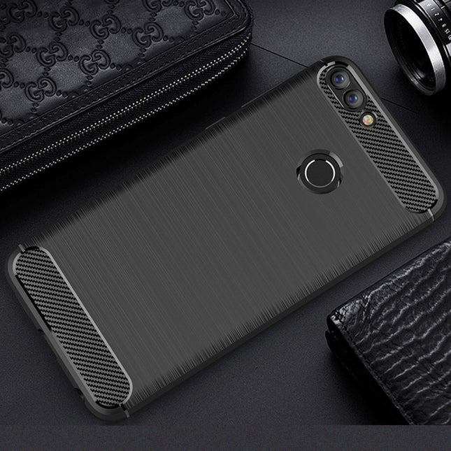 For Huawei  P smart / Enjoy 7S Brushed Texture Carbon Fiber Shockproof TPU Protective Back Case, For Huawei P smart / Enjoy 7S