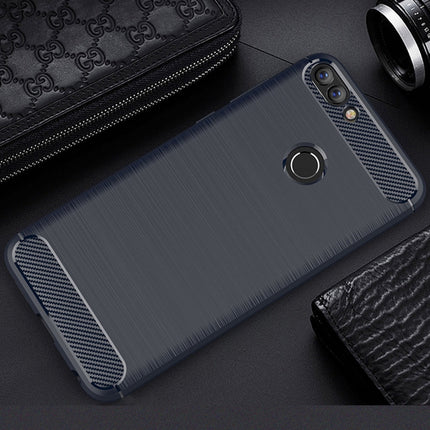 For Huawei  P smart / Enjoy 7S Brushed Texture Carbon Fiber Shockproof TPU Protective Back Case