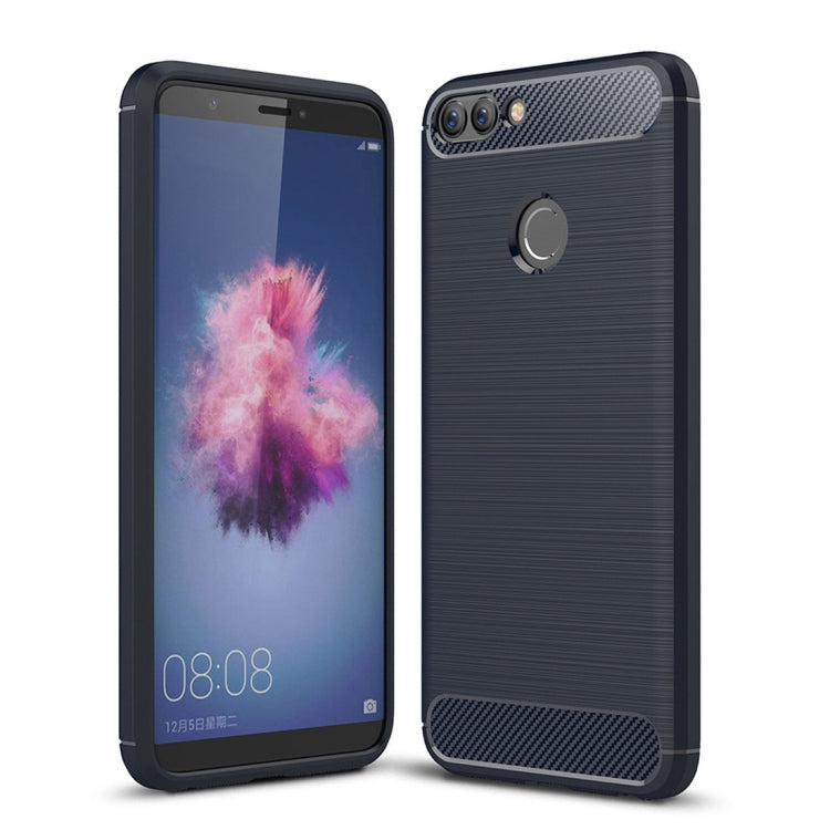 For Huawei  P smart / Enjoy 7S Brushed Texture Carbon Fiber Shockproof TPU Protective Back Case
