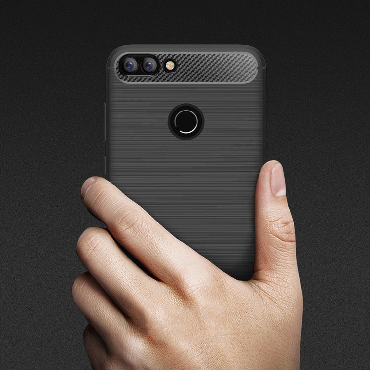 For Huawei  P smart / Enjoy 7S Brushed Texture Carbon Fiber Shockproof TPU Protective Back Case