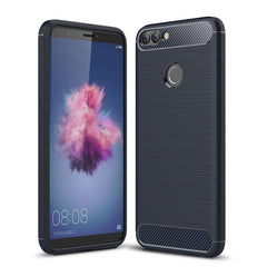 For Huawei  P smart / Enjoy 7S Brushed Texture Carbon Fiber Shockproof TPU Protective Back Case