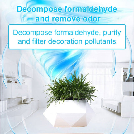 Dark Color Stripe Flower Pot + Imitation Ceramic Resin Base Magnetic Levitation Potted Plant Home Decoration, EU Plug