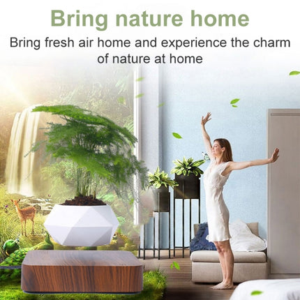 Dark Color Stripe Flower Pot + Imitation Ceramic Resin Base Magnetic Levitation Potted Plant Home Decoration, EU Plug