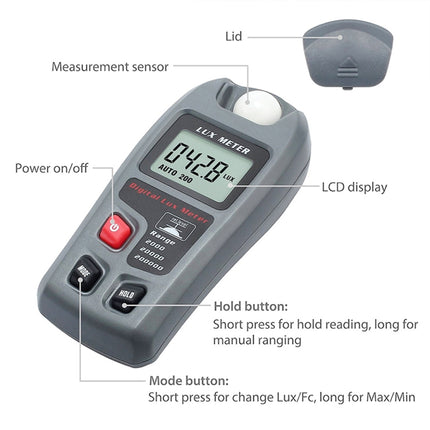 MT-30 LCD Portable Digital Light Lux Meter for Factory / School / House Various Occasion, Range: 0.1-200,000 Lux