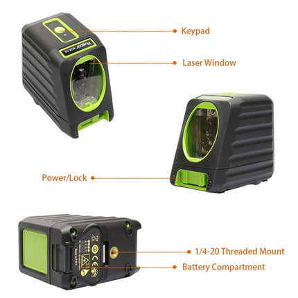 BOX-1G 1V1H 40mW & 10mW 2 Line Green Beam Laser Level Covering Walls and Floors