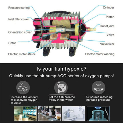 ACO-004 58W 75L/Min Electromagnetic Air Pump Compressor Seafood Fish Tank Increase Oxygen Air Flow Spliter, US Plug, ACO-004