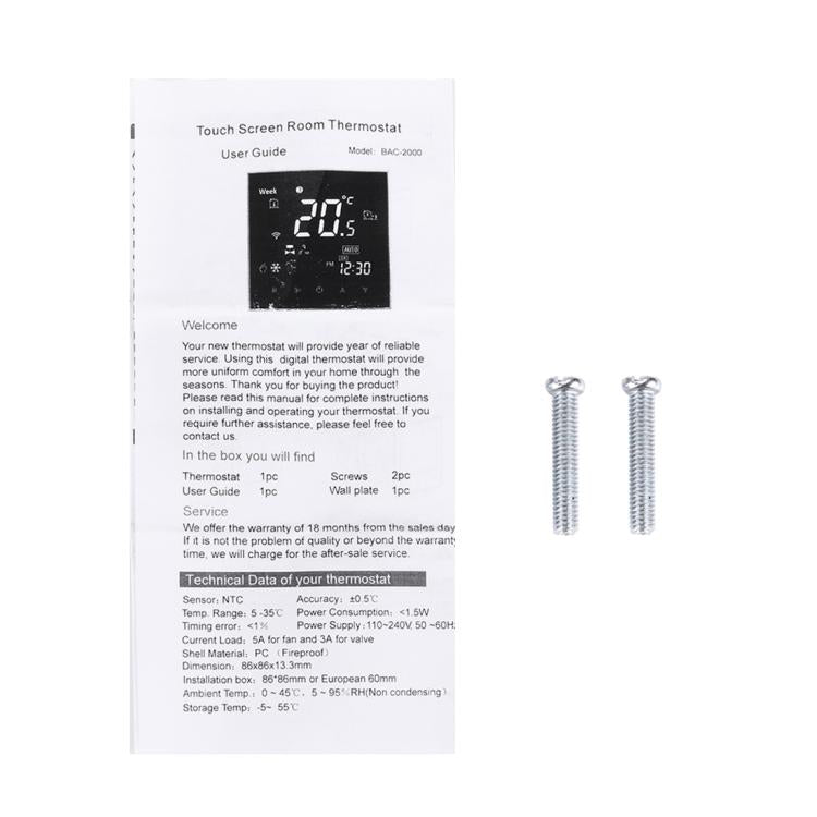 BHT-2001 3A Load Water Heating Type LCD Digital Heating Room Thermostat, Display Clock / Temperature / Time / Week / Heat etc.