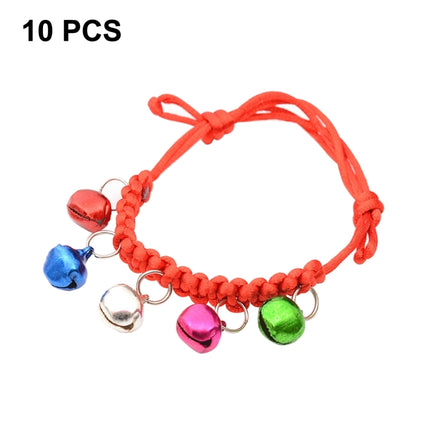 10 PCS Hand-Woven Adjustable Pet Bell Collars, Adjustable Perimeter: 18-32cm, Random Color Delivery