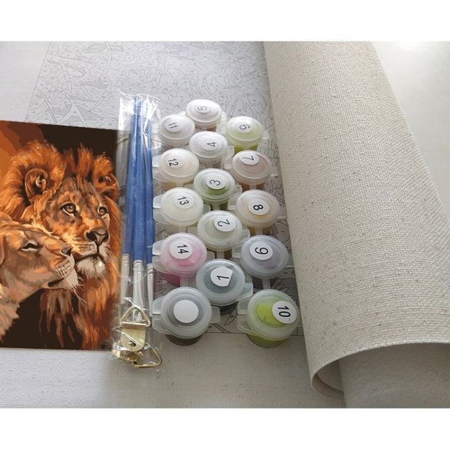 DIY Creative Paint By Numbers Oil Painting Lion Couple Art Painting without Framework, Size: 40*50 cm, Lion Couple Art Painting