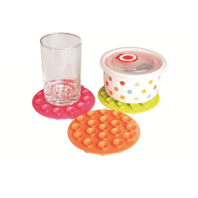 3pcs Baby Double-sided TPR Anti-skid Pad Strong Suction Placemat, Size:10.5*10.5*1.3cm Random Color Delivery