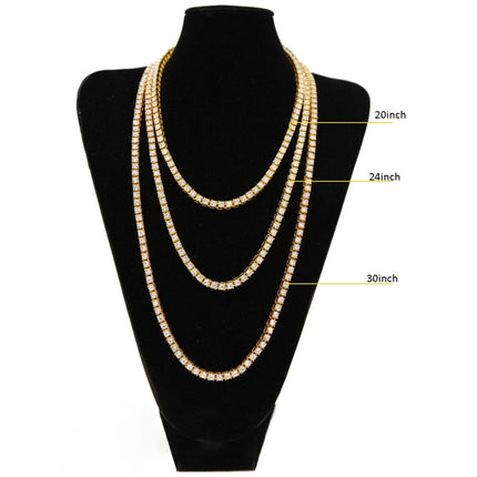 Mens Hip Hop Punk 1 Row Crystal Inlaid Alloy Necklace Chain, Size: 20 inch