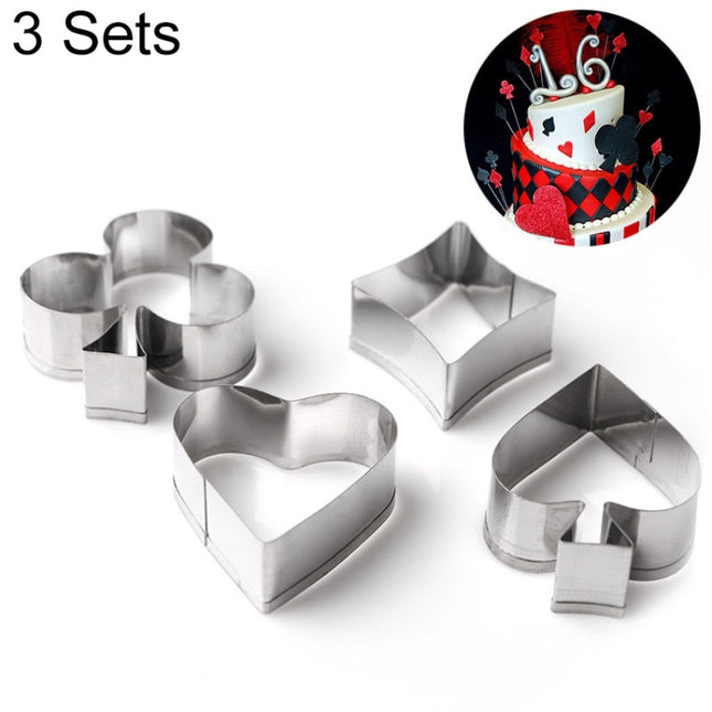 3 Sets Stainless Steel Poker Cookie Mold Playing Cards Cake Fondant Mold Spade Heart Biscuit Cutter, 3 Sets