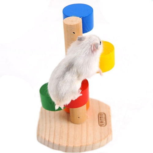 Pet Natural Wood Hamster Colorful Scaling Step Ladder Platform Toy for Small Pets