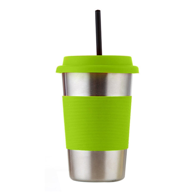500ml Single Wall Electropolished Stainless Steel Curling Edge Beverage Cup With Rubber Circle Band And Cap, 500ml