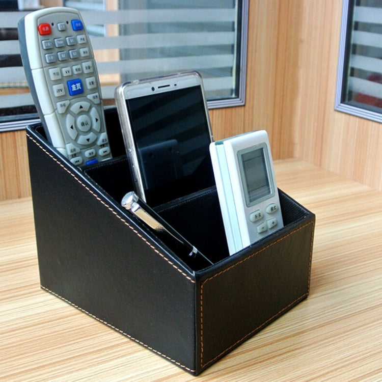 PU Leather Three Grid Desktop Organizer Box Remote Controllers Storage Box Case Sundries Box