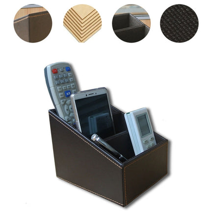 PU Leather Three Grid Desktop Organizer Box Remote Controllers Storage Box Case Sundries Box
