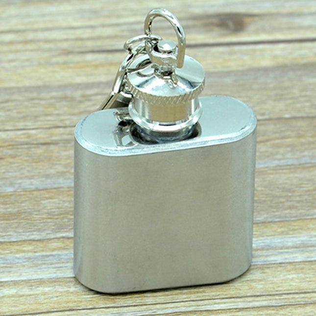 28mL(1oz)Cute Mini Portable Wine Jug Handy Stainless Steel Hip Flask with a Key Chain(Silver), 28mL(1oz)