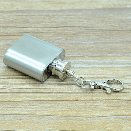 28mL(1oz)Cute Mini Portable Wine Jug Handy Stainless Steel Hip Flask with a Key Chain(Silver), 28mL(1oz)