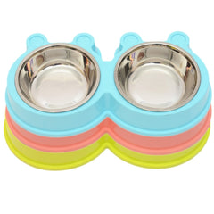 2 in 1 Stainless Steel  Bowls, Anti-slippery Mat Cartoon Shape Detachable Pets Bowls, Random Color Delivery
