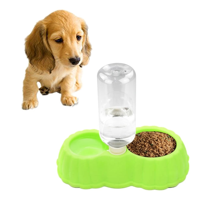 Pumpkin Shape Dog Cat Food Dish + Drinking Water Double Bowls with Automatic Water Dispenser, Size: S, Size: S  Green, Size: S  Magenta