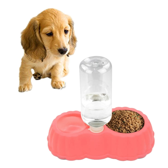 Pumpkin Shape Dog Cat Food Dish + Drinking Water Double Bowls with Automatic Water Dispenser, Size: S