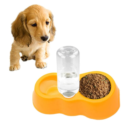 Dog Cat Food Dish + Drinking Water Double Bowls with Automatic Water Dispenser