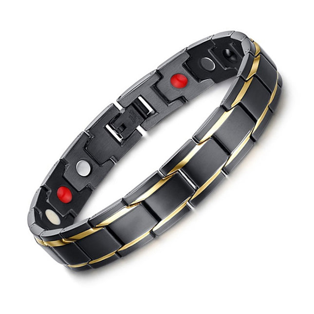 Europe and America Style Fashion Men Jewelry Stainless Steel + Gold-mounted Plating Magnetic Health Bracelet, Size: 12mm*22cm (Black+Gold)