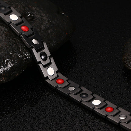 Europe and America Style Fashion Men Jewelry Stainless Steel + Gold-mounted Plating Magnetic Health Bracelet, Size: 12mm*22cm (Black+Gold)