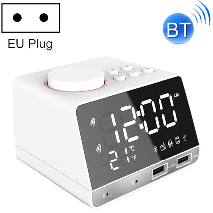 K11 Bluetooth Alarm Clock Speaker Creative Digital Music Clock Display Radio with Dual USB Interface, Support U Disk / TF Card / FM / AUX, EU Plug, EU Plug(Black), EU Plug(White)