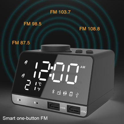 K11 Bluetooth Alarm Clock Speaker Creative Digital Music Clock Display Radio with Dual USB Interface, Support U Disk / TF Card / FM / AUX, US Plug, US Plug(Black), US Plug(White)