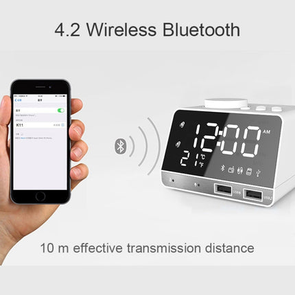 K11 Bluetooth Alarm Clock Speaker Creative Digital Music Clock Display Radio with Dual USB Interface, Support U Disk / TF Card / FM / AUX, US Plug