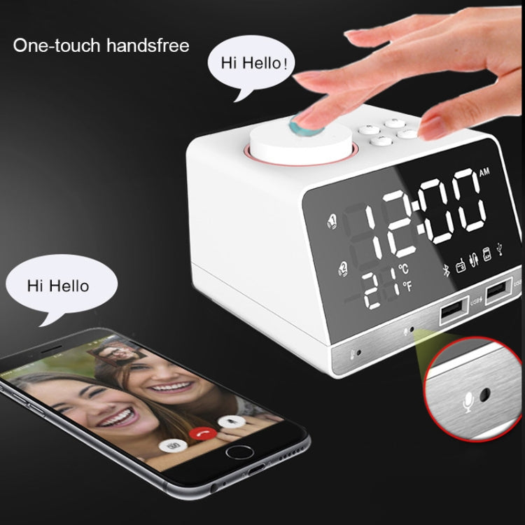 K11 Bluetooth Alarm Clock Speaker Creative Digital Music Clock Display Radio with Dual USB Interface, Support U Disk / TF Card / FM / AUX, UK Plug