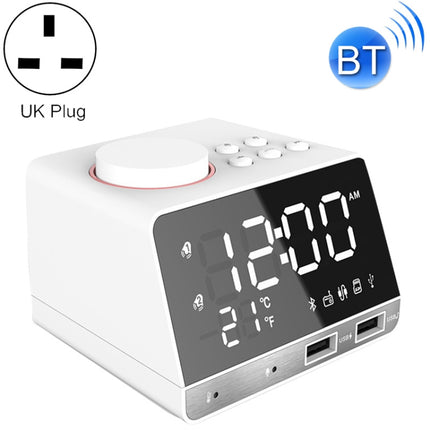 K11 Bluetooth Alarm Clock Speaker Creative Digital Music Clock Display Radio with Dual USB Interface, Support U Disk / TF Card / FM / AUX, UK Plug