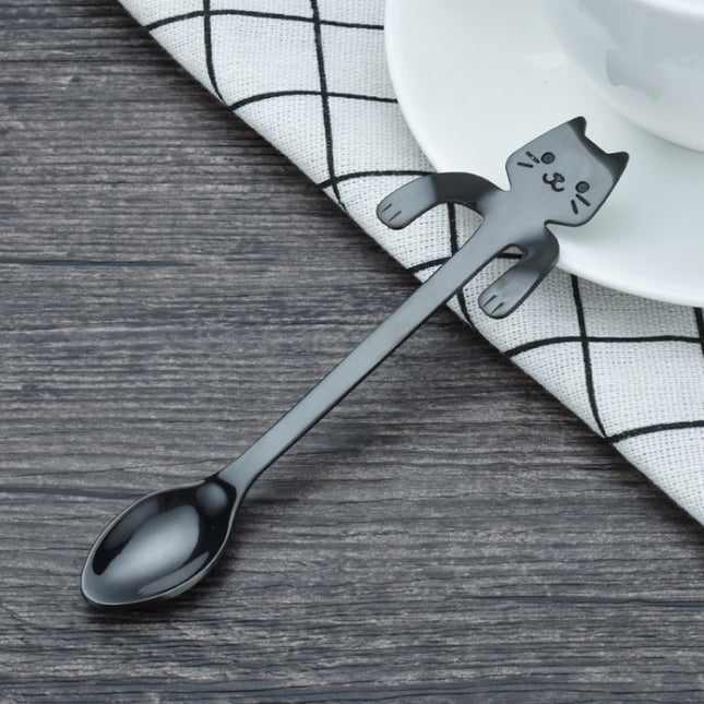 Creative 304 Stainless Steel Cartoon Cat Handle Coffee Stirring Spoons, 11.8*1.8cm, Black, Gold, Silver