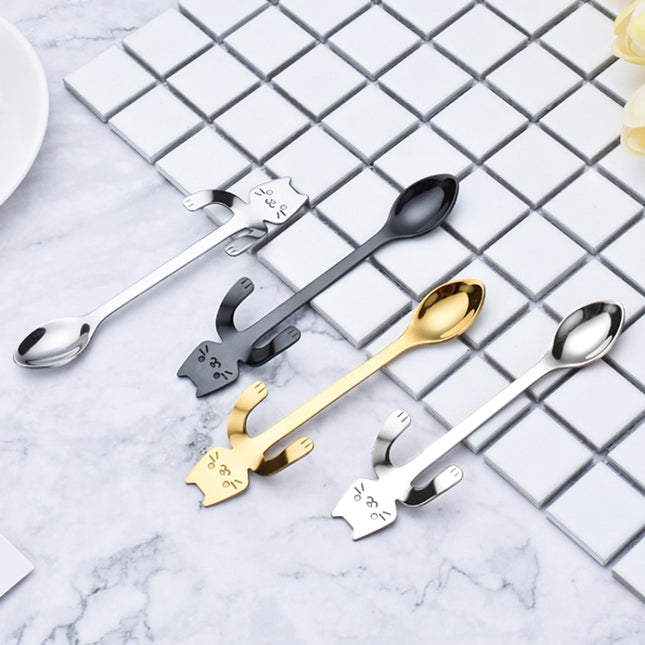 Creative 304 Stainless Steel Cartoon Cat Handle Coffee Stirring Spoons, 11.8*1.8cm, Black, Gold, Silver