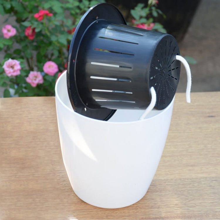 Lazy Flower Pots Automatic Water-absorbing Hydroponic Potted Plants Circular Resin Plastic Flower Pots Double-layer Design Self Watering Planter, Diameter: 13cm, Height: 13.7cm