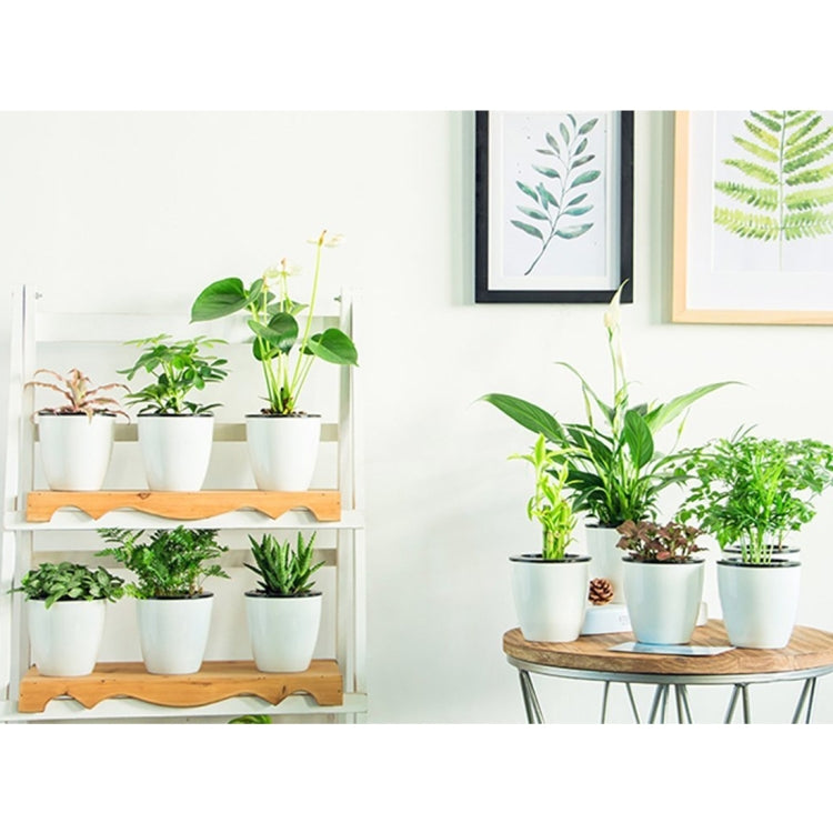 Lazy Flower Pots Automatic Water-absorbing Hydroponic Potted Plants Circular Resin Plastic Flower Pots Double-layer Design Self Watering Planter, Diameter: 13cm, Height: 13.7cm