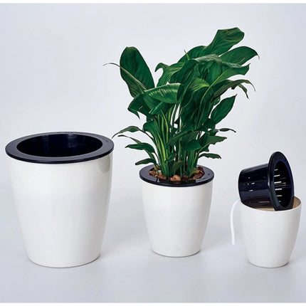 Lazy Flower Pots Automatic Water-absorbing Hydroponic Potted Plants Circular Resin Plastic Flower Pots Double-layer Design Self Watering Planter, Diameter: 13cm, Height: 13.7cm