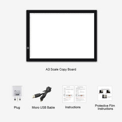 A3 Size 8W 5V LED Ultra-thin Stepless Dimming Acrylic Copy Boards for Anime Sketch Drawing Sketchpad, with USB Cable & Plug, With USB Cable & Plug