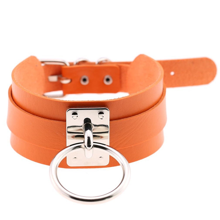 European and American Harajuku PU Leather Silver Single Ring Collar Wide Street-Snap Nightclub O-shaped Choker Necklace