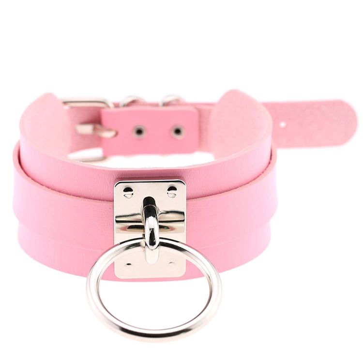 European and American Harajuku PU Leather Silver Single Ring Collar Wide Street-Snap Nightclub O-shaped Choker Necklace