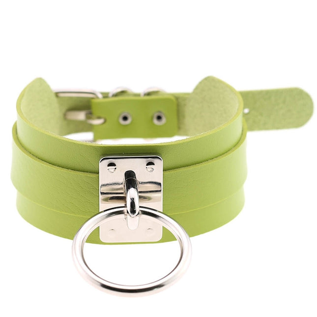 European and American Harajuku PU Leather Silver Single Ring Collar Wide Street-Snap Nightclub O-shaped Choker Necklace