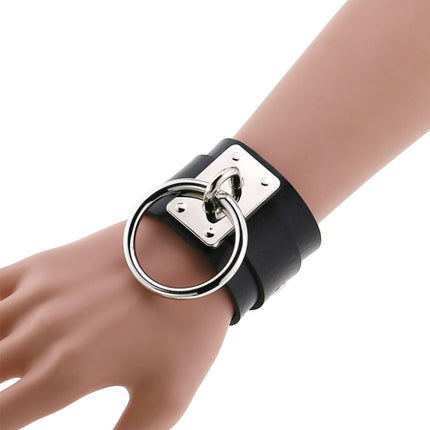 European and American Harajuku PU Leather Silver Single Ring Collar Wide Street-Snap Nightclub O-shaped Choker Necklace