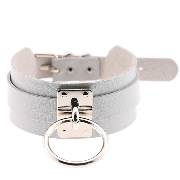 European and American Harajuku PU Leather Silver Single Ring Collar Wide Street-Snap Nightclub O-shaped Choker Necklace