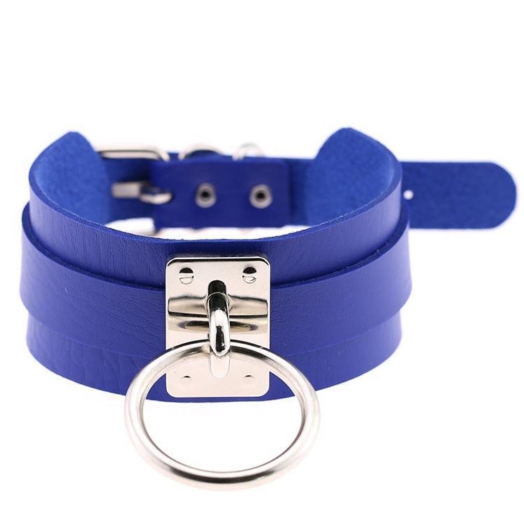 European and American Harajuku PU Leather Silver Single Ring Collar Wide Street-Snap Nightclub O-shaped Choker Necklace